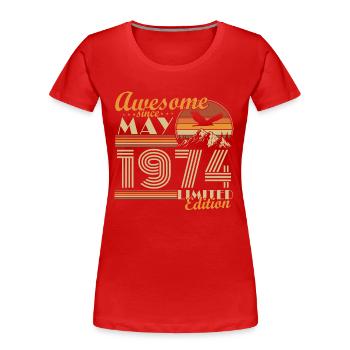 May 1974 Vintage Born Birthday Gift Idea - Women's Premium Organic T-Shirt - red - Front - Mia (176cm)