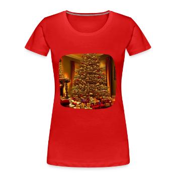 Weihnachtsbaum im Wohnzimmer - Frauen Premium Bio T-Shirt - Rot - Vorne - Mia (176cm)