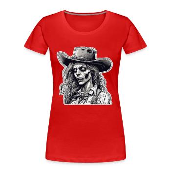 Cow Girl / Wilde Westen / Wüste / Lasso / Rodeo - Frauen Premium Bio T-Shirt - Rot - Vorne - Mia (176cm)