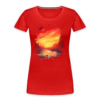 Paysage fantastique pittoresque : coucher de soleil - T-shirt bio Premium Femme - rouge - Devant - Mia (176cm)