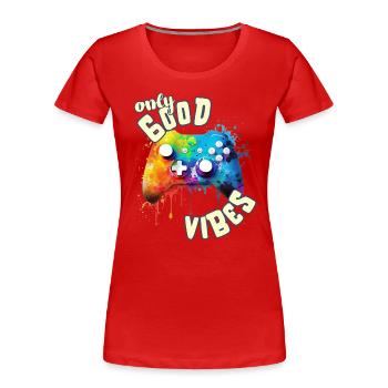 Seulement de bonnes vibrations: contrôleur de jeu cool Good Life - T-shirt bio Premium Femme - rouge - Devant - Mia (176cm)