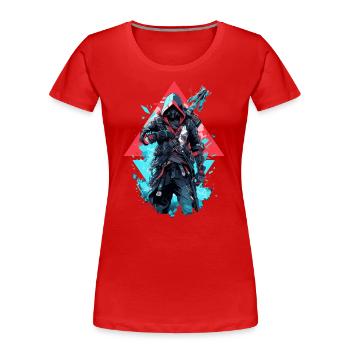 Epic Gamer Cyber Assassin en bleu et rouge - T-shirt bio Premium Femme - rouge - Devant - Mia (176cm)