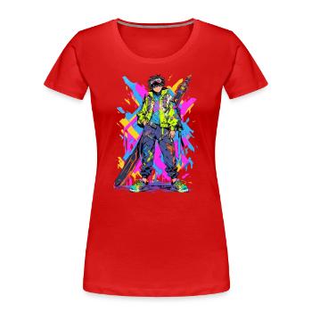 Shibuya: Cool Anime Boy with Sword Japanese - Women's Premium Organic T-Shirt - red - Front - Mia (176cm)