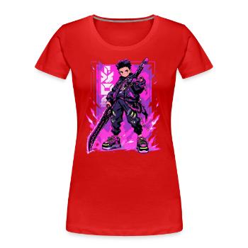 Shibuya: Cool Anime Boy with Sword Japanese - Women's Premium Organic T-Shirt - red - Front - Mia (176cm)