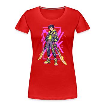 Shibuya: Cool Anime Boy with Sword Japanese - Women's Premium Organic T-Shirt - red - Front - Mia (176cm)