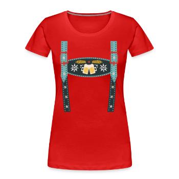 Bayrische Hosenträger - Frauen Premium Bio T-Shirt - Rot - Vorne - Mia (176cm)