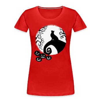 Halloween Black cat in front of full moon with pumpkin - Women's Premium Organic T-Shirt - red - Front - Mia (176cm)