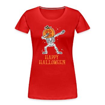 Halloween-Design: Dabbing Skelett mit Kürbiskopf - Frauen Premium Bio T-Shirt - Rot - Vorne - Mia (176cm)