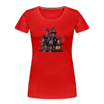 Design effrayant d’Halloween avec château hanté - T-shirt bio Premium Femme - rouge - Devant - Mia (176cm)