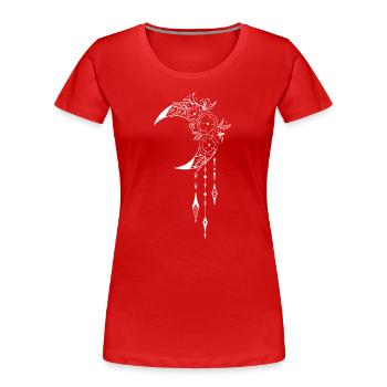 Mystisches Wicca-Design mit Halbmond und Blumen - Frauen Premium Bio T-Shirt - Rot - Vorne - Mia (176cm)