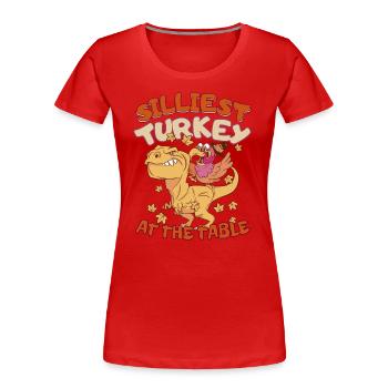 Thanksgiving T-Rex Silliest Turkey at the Table - Frauen Premium Bio T-Shirt - Rot - Vorne - Mia (176cm)