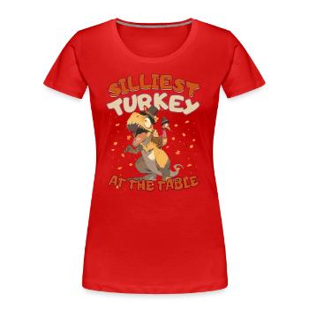 Thanksgiving T-Rex Silliest Turkey at the Table - Frauen Premium Bio T-Shirt - Rot - Vorne - Mia (176cm)