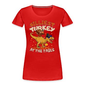 Thanksgiving T-Rex Silliest Turkey at the Table - Frauen Premium Bio T-Shirt - Rot - Vorne - Mia (176cm)