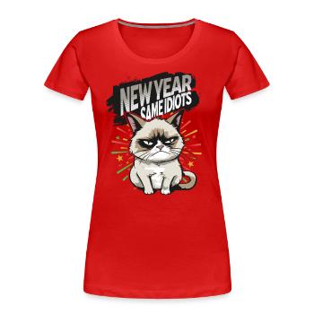 Same Idiots - Pyjama Bonne Année Chat en Colère - T-shirt bio Premium Femme - rouge - Devant - Mia (176cm)