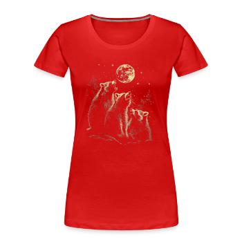 3 Waschbären Mond Heulende Lustige Illustration - Frauen Premium Bio T-Shirt - Rot - Vorne - Mia (176cm)