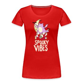 Lila Katze mit Totenschädeln Halloween Design - Frauen Premium Bio T-Shirt - Rot - Vorne - Mia (176cm)