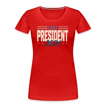 Dame Présidente 2024 : Kamala Harris pour le Progrès - T-shirt bio Premium Femme - rouge - Devant - Mia (176cm)