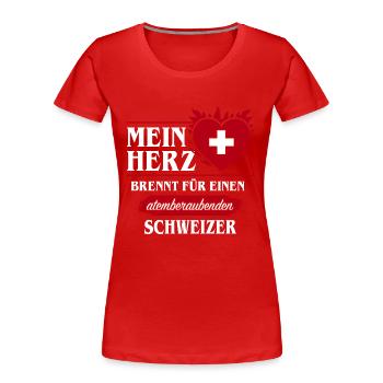 SCHWEIZER - MEIN HERZ BRENNT - Frauen Premium Bio T-Shirt - Rot - Vorne - Mia (176cm)
