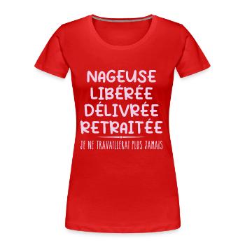 Schwimmer feiert Ruhestand mit Humorgeschenk - Frauen Premium Bio T-Shirt - Rot - Vorne - Mia (176cm)