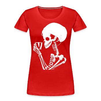 Sarcastic Funny Skeleton Drinking Espresso Coffee - Women's Premium Organic T-Shirt - red - Front - Mia (176cm)