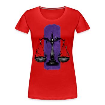 Ausgewogenes Urteil: Waage der Gerechtigkeit - Frauen Premium Bio T-Shirt - Rot - Vorne - Mia (176cm)