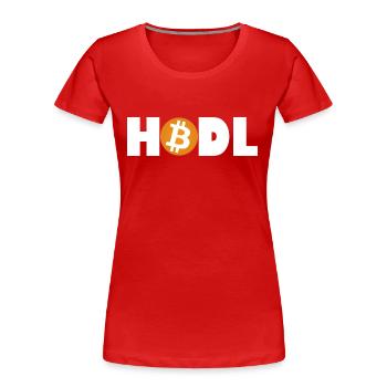 Mode Bitcoin HODL : Activé - T-shirt bio Premium Femme - rouge - Devant - Mia (176cm)