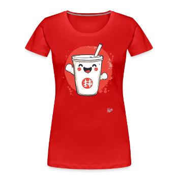 Kawaii Mignon Happy Milkshake - T-shirt bio Premium Femme - rouge - Devant - Mia (176cm)