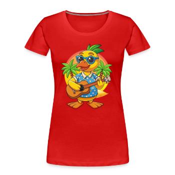 Lustige Ente Cartoon Sommer Strand Sonnenbrille Gitarre - Frauen Premium Bio T-Shirt - Rot - Vorne - Mia (176cm)