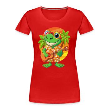 Lustiger Frosch Cartoon Sommer Strand Sonnenbrille Gitarre - Frauen Premium Bio T-Shirt - Rot - Vorne - Mia (176cm)