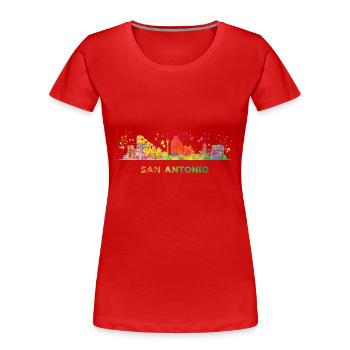 San Antonian Skyline San Antonio - Frauen Premium Bio T-Shirt - Rot - Vorne - Mia (176cm)