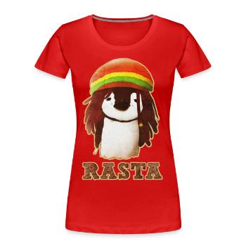 Rasta Pinguin - Frauen Premium Bio T-Shirt - Rot - Vorne - Mia (176cm)