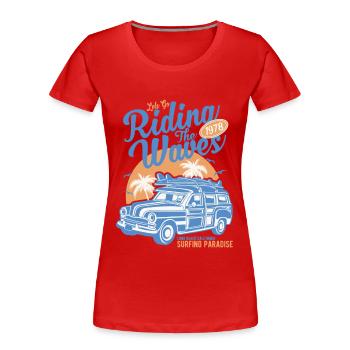 Surfant sur les vagues Vintage Style - T-shirt bio Premium Femme - rouge - Devant - Mia (176cm)