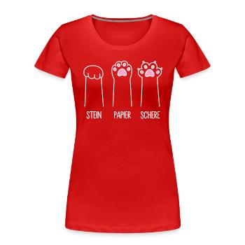 Katze Pfote Katzenpfoten Spiel Stein Papier Schere - Frauen Premium Bio T-Shirt - Rot - Vorne - Mia (176cm)