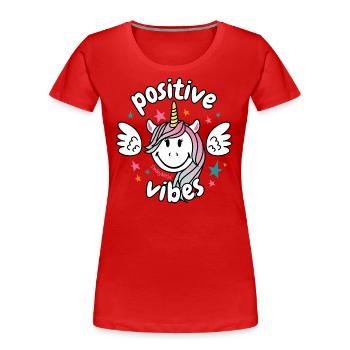 SmileyWorld Sourire Licorne Positive Vibes - T-shirt bio Premium Femme - rouge - Devant - Mia (176cm)