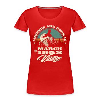 Legends are born in March 1953 - Women's Premium Organic T-Shirt - red - Front - Mia (176cm)