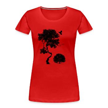 Forêt, Oiseaux arboricoles, Nature, Graphisme pour hommes, Arbres - T-shirt bio Premium Femme - rouge - Devant - Mia (176cm)