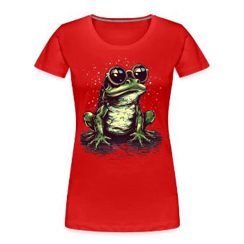 Grenouille verte fraîche avec des lunettes de soleil - T-shirt bio Premium Femme - rouge - Devant - Mia (176cm)