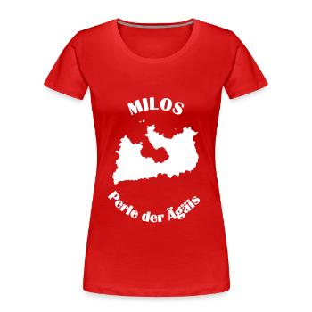 Milos - Perle der Ägäis Griechenland Souvenir - Frauen Premium Bio T-Shirt - Rot - Vorne - Mia (176cm)