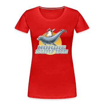 shirt motiv pinguin seelöwe nordic surfing neu - Frauen Premium Bio T-Shirt - Rot - Vorne - Mia (176cm)