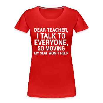Lustiges geistreiches gelbes Lehrer-Studenten-T-Shirt - Frauen Premium Bio T-Shirt - Rot - Vorne - Mia (176cm)