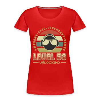 Level 58 - T-shirt bio Premium Femme - rouge - Devant - Mia (176cm)