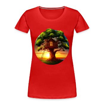 Baumhaus im Sonnenuntergang - Frauen Premium Bio T-Shirt - Rot - Vorne - Mia (176cm)