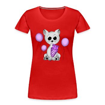Katze - Frauen Premium Bio T-Shirt - Rot - Vorne - Mia (176cm)