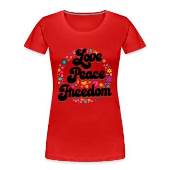 Hippie | Love Peace Freedom Hippies Gifts - Women's Premium Organic T-Shirt - red - Front - Mia (176cm)
