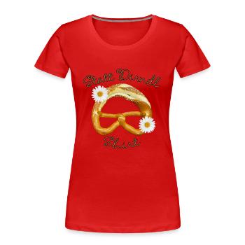 AU LIEU DE DIRNDL MAEDCHEN PRETZEL - T-shirt bio Premium Femme - rouge - Devant - Mia (176cm)