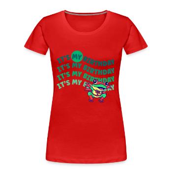 C’est mon anniversaire! Drôle de grenouille - T-shirt bio Premium Femme - rouge - Devant - Mia (176cm)