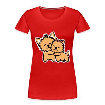 Yorkshire Terrier Umarmung Hund Yorkie - Frauen Premium Bio T-Shirt - Rot - Vorne - Mia (176cm)