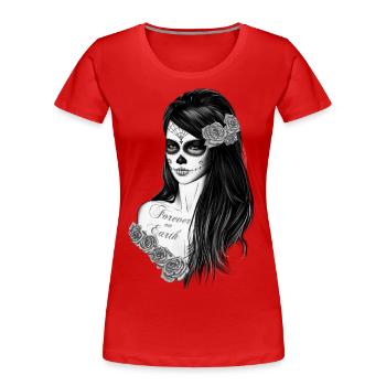 La Catrina schwarz weiß - Women's Premium Organic T-Shirt - red - Front - Mia (176cm)