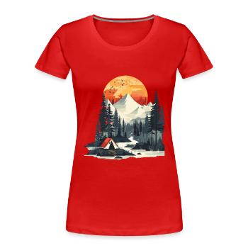 Wald Zelten - Frauen Premium Bio T-Shirt - Rot - Vorne - Mia (176cm)