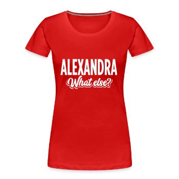 ALEXANDRA - we - Frauen Premium Bio T-Shirt - Rot - Vorne - Mia (176cm)